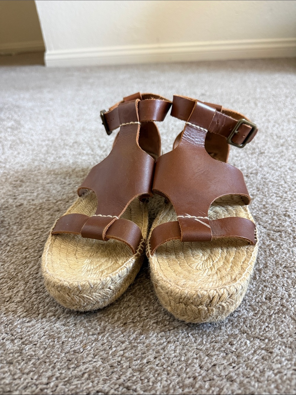 Soludos Brown Leather Espadrille Platform Sandals